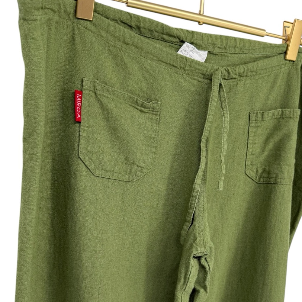 Miroa Green Linen Blend Drawstring Waist Casual Pants, Size M Bohemian Boho Chic - Picture 2 of 5